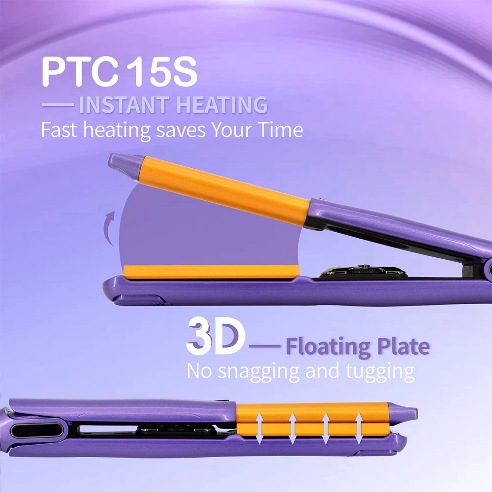 Pencil Flat Iron for Short Hair Mini Hair Straightener and Curler 2 in 1 Ceramic 3D Perm Rod Clip