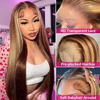 Perruque Lace Front HD Transparente 13x4 en Cheveux Humains, Lisse, Blond Miel avec Mèches 4/27, Naturelle, Idéale pour Débutantes 5