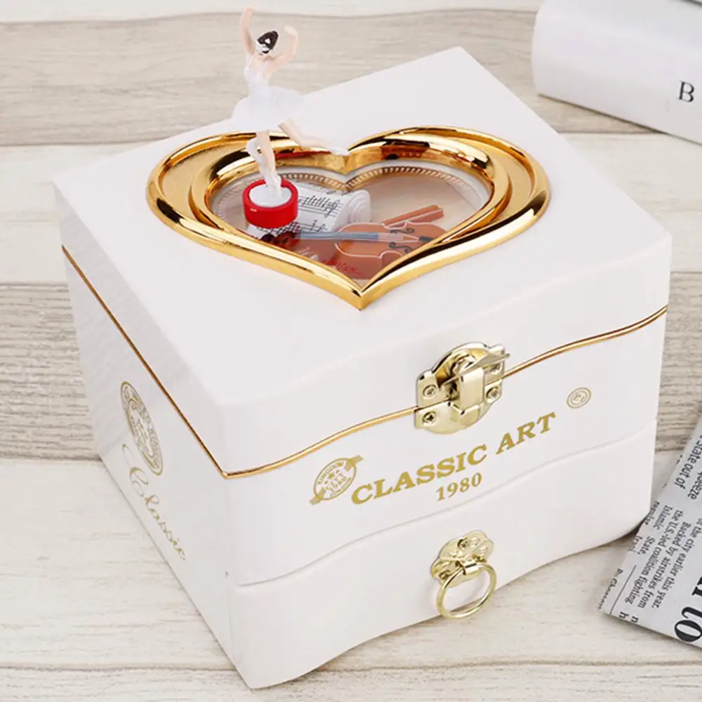 Heart Shape Dancing Ballerina Music Box PLastic Jewellery Box