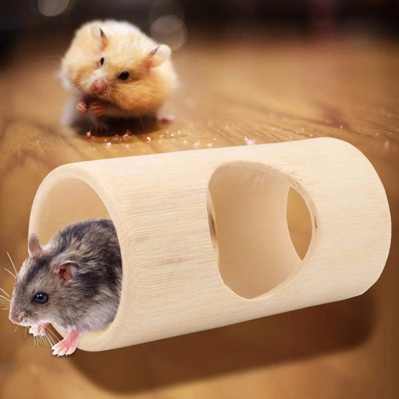 50JC Hamster Chew Natural Tunnel 3 Holes Bamboo Tube for Small Animals