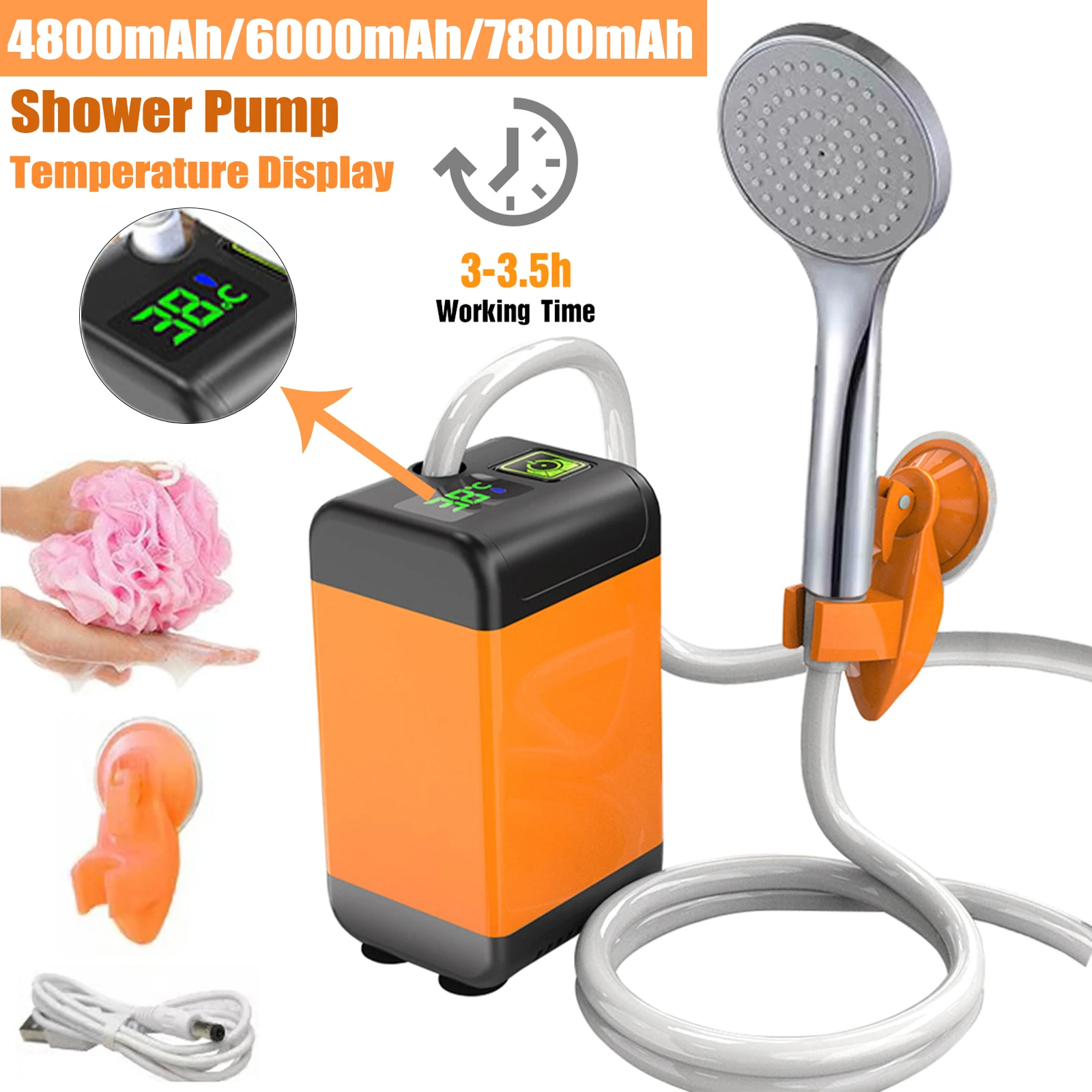 Outdoor Electric Shower Pump USB Rechargeable Waterproof Sprinkler Head for Camping Travel Pet Watering
