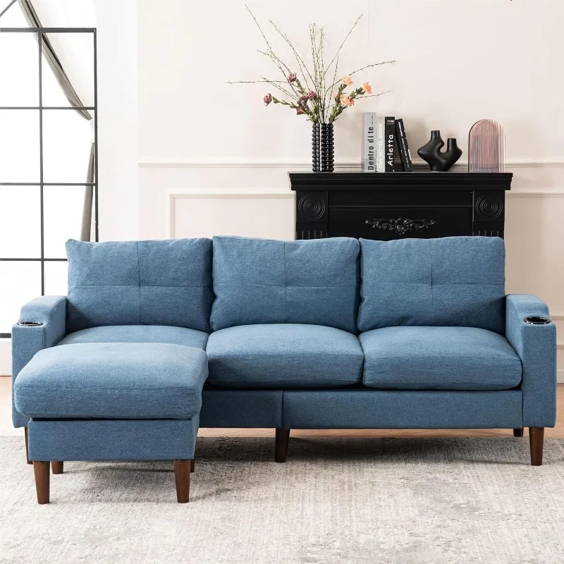 

L-Shape Modern Sectional Sofa With Built-in USB Port And Convenient Cup Holder,3-Seater Nordic Lazy Couch With Storage Ottoman