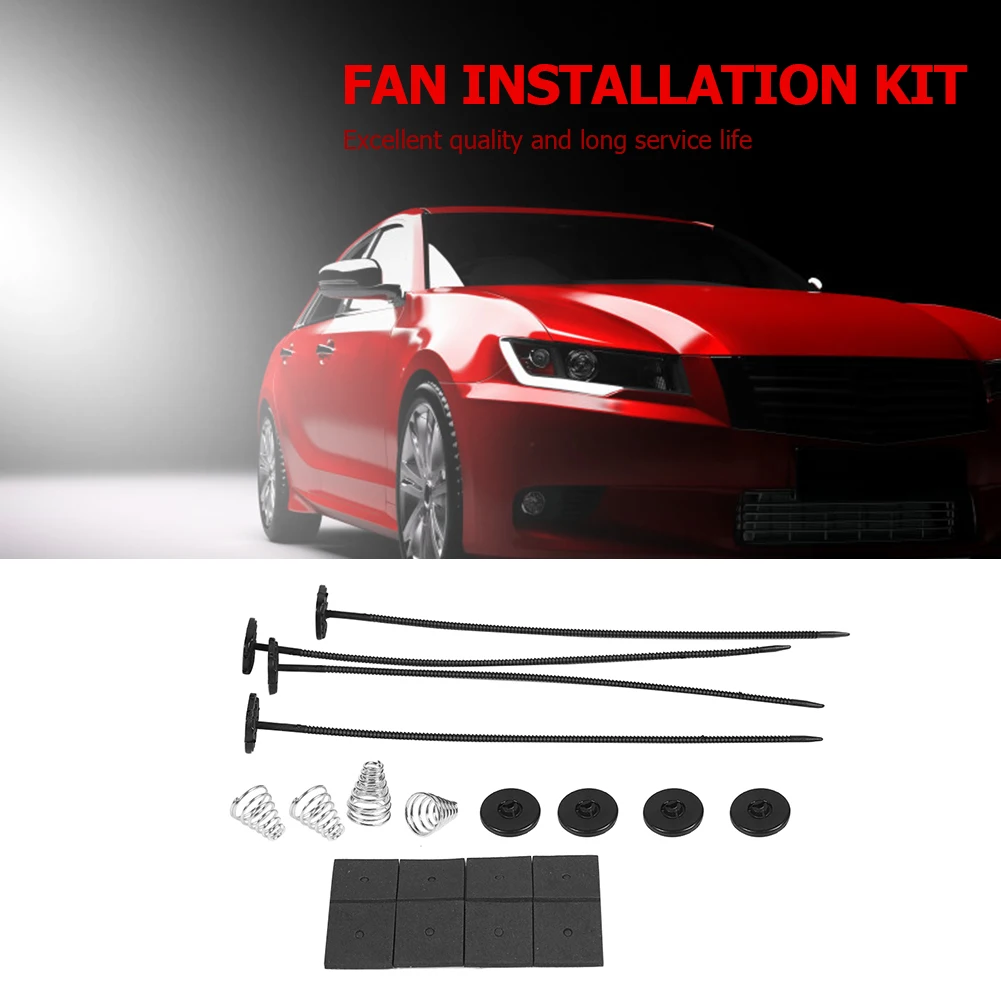 Radiator Fan Mounting Kit 2Pcs/Set Auto Car Universal Electric Radiator Fan Ventilador Mounting Kit 8x 9" Ties 16x Rubber Pads 8x Connectors Spring