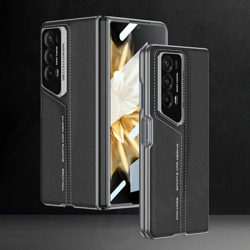 Shockproof Armor PU Leather Case with Outer Glass Protector - Blade Style Hard Cover