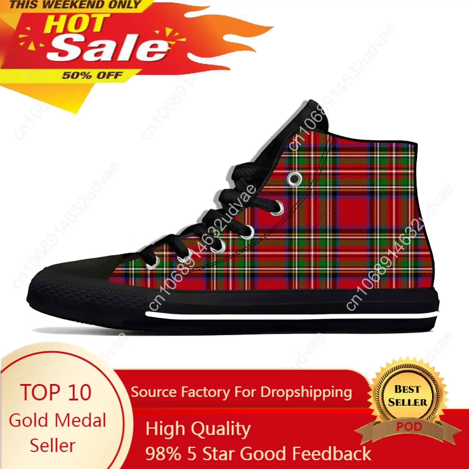 

Red Scottish Stewart Clan Tartan Plaid Royal Cool Casual Shoes High Top Mens Womens Teenager Comfortable Breathable Sneakers