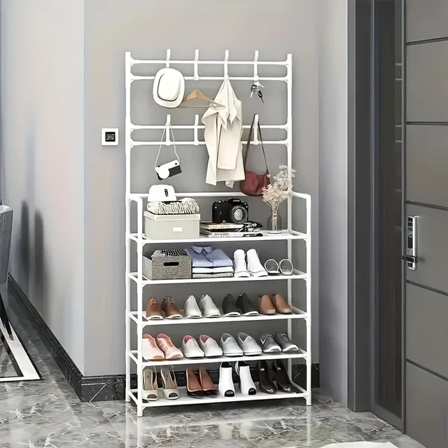 5-layer multifunctional shoe & coat rack, 23.62 inches large capacity, layered storage for tidy space, ideal for home, apartment and dorm 4