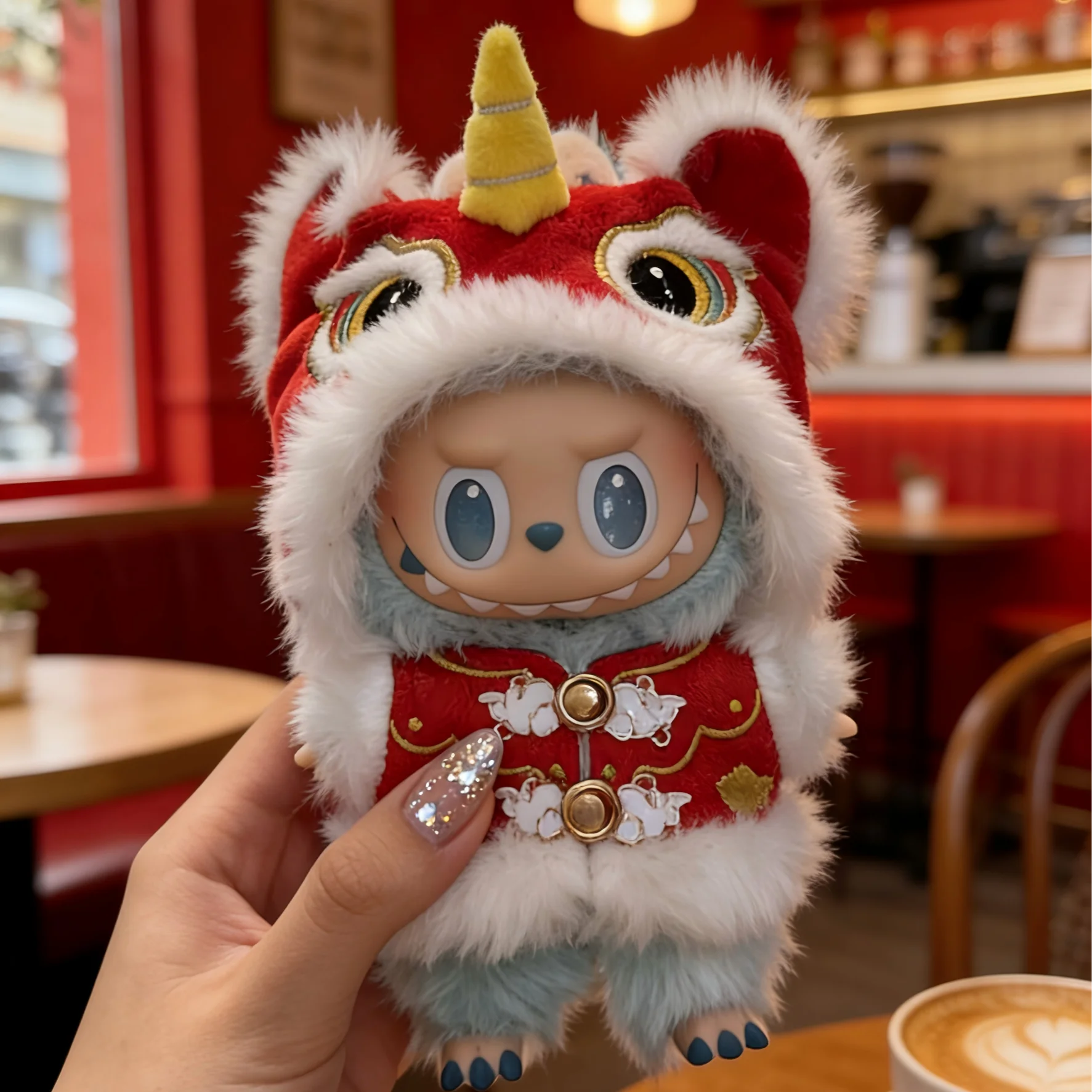 For 15/17cm Labubu handmade doll clothes New Year's Yellow Red Lion Lucky Bag Pants 3pcs/set For labubu doll outfit Accessories 1