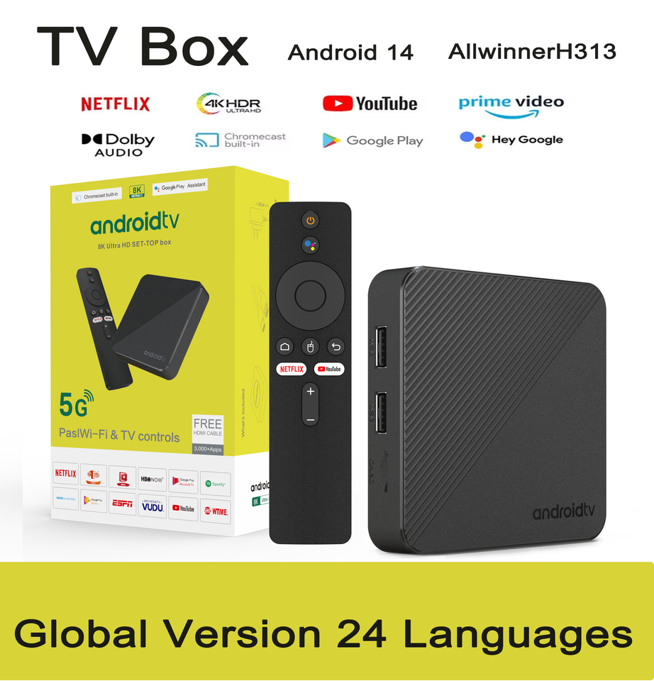 TV Box Allwinner H313 8K Android14 Set Top Box T8 Smart TV Box Media Player Fast Stable Transmission 8GB 128GB Large Memory