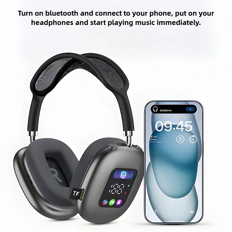 Hot-Selling Wireless Head-mounted Touch Screen Earphones Digital Display Screen Noise Cancellation Casque Bluetooth Headphones