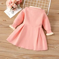 PatPat Sweet Ruffle Edge Baby Girl Dress Set, 1pc, Medium Thickness, Solid Color, Long Sleeve Soft and Comfortable 2