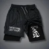 Men's Double-deck Shorts Gothic Letter Print Shorts Summer Quick Drying Sports Fitness 2 In1 Short Pants Joggers Beach Sportwear 2