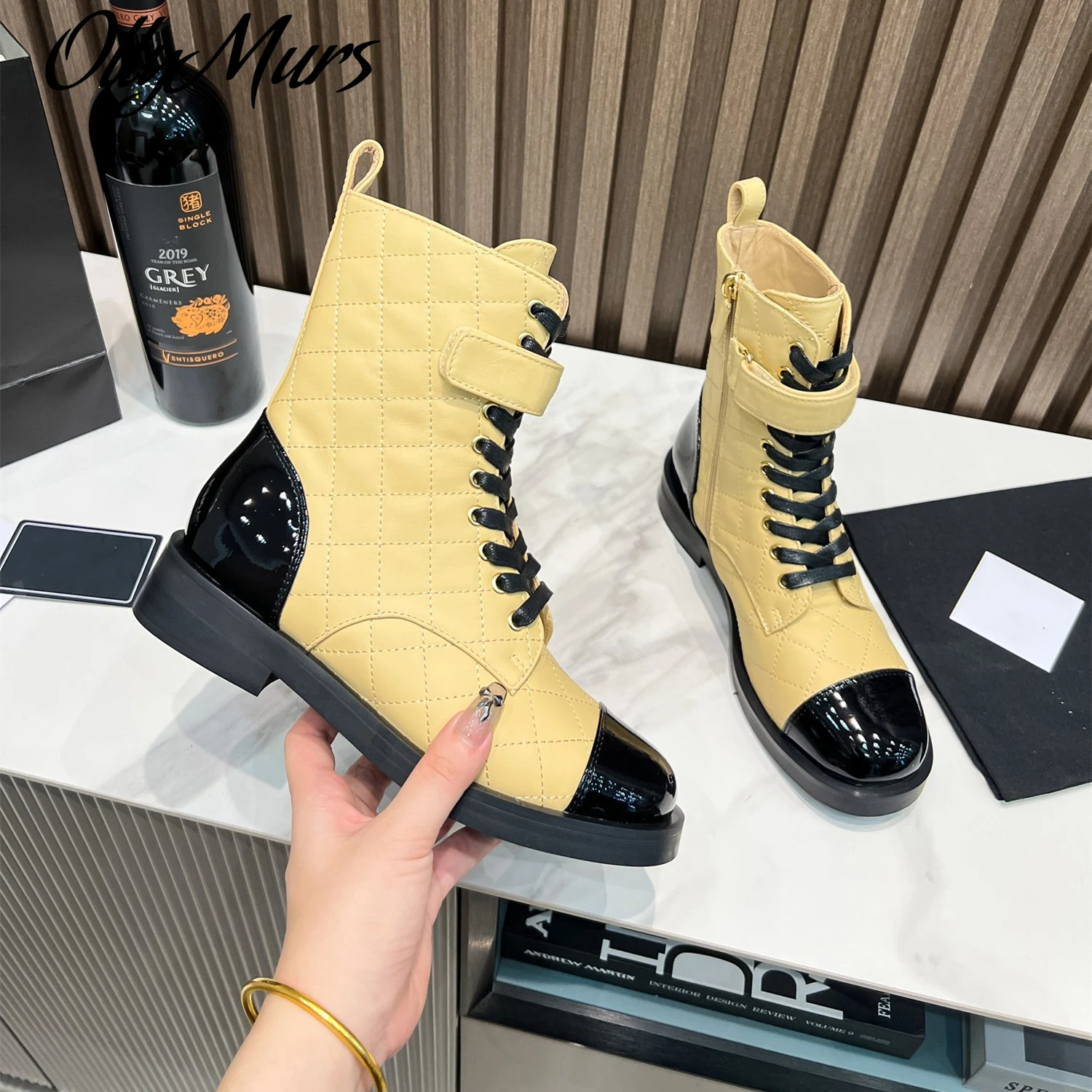 

Genuine Leather Boots Med Heels Ankle Boots Sewing Autumn Designer New Shoes For Women Zipper Zapatillas Mujer