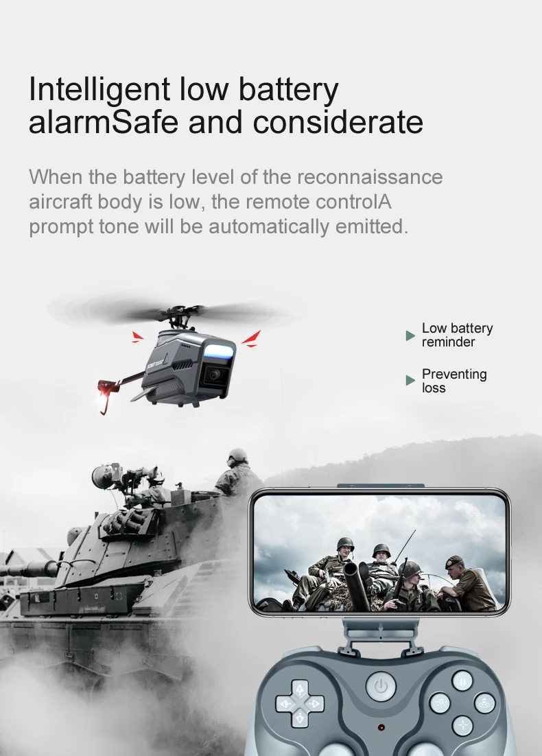 L1 RC Helicopter, intelligent low battery alarmA prompt tone will be automatically emitted when the battery level of the