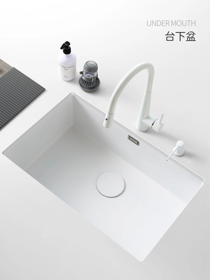 White sink washbasin kitchen household large single sink 304 stainless steel wash basin washing dishes handmade balcony under