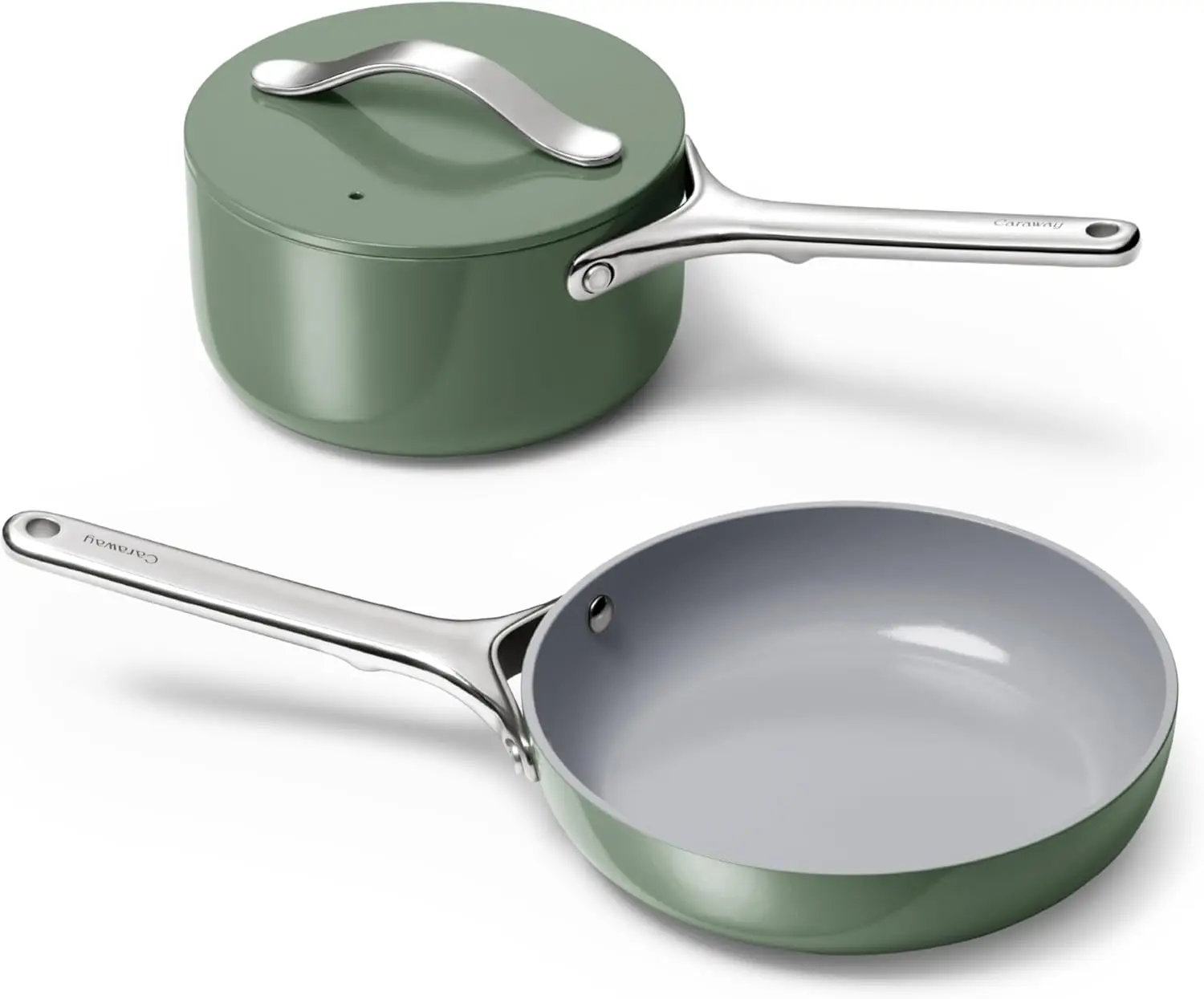 Mini Cookware Set - Non-Stick Ceramic Fry Pan (1.05 Qt, 8"") Sauce Pan (1.75 Qt) & Storage Rack - Non Toxic, Ptfe & Pfoa Free -