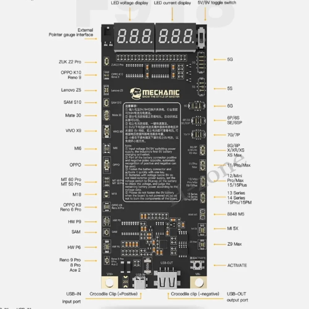 MECHANIC F918 배터리 활성화 감지 보드 도구, 빠른 충전, 아이폰 5-15 프로 맥스, 안드로이드용, 원 클릭 활성화