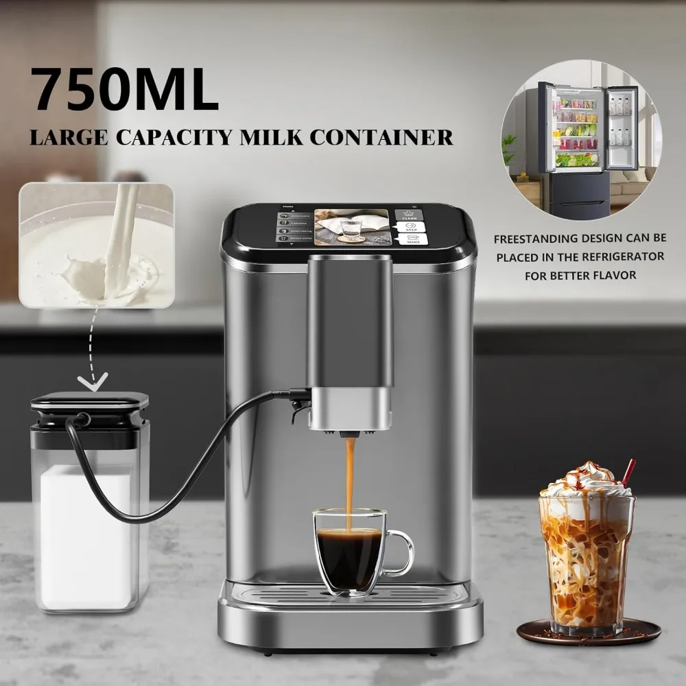 Fully Automatic Espresso Machine 20 Bar, 1350W Espresso and Cappuccino Machine with Automatic Milk Frother, 5