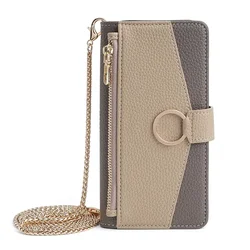 Premium Business Crossbody Phone Case with Zipper Wallet and Metal Chain for Oneplus 12 5G (GRAY)