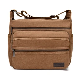 Men's Luxury Canvas Sling Bag - Casual Crossbody Travel Messenger with Multi Pockets and Large Capacity (Brown)