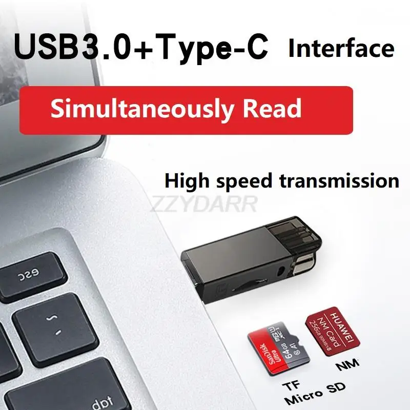 USB C타입 NM 카드 리더, 나노 메모리 카드, TF 마이크로 SD 카드 리더, 화웨이 노바 아너 및 노트북용, 양방향 전송, 2 in 1