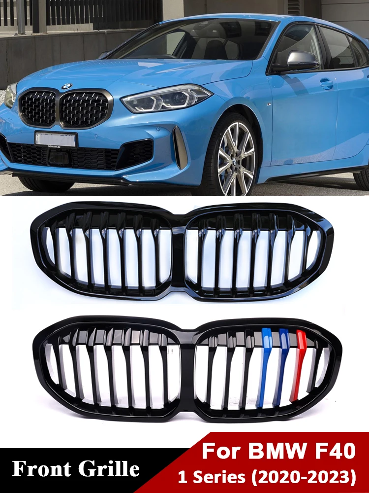

Front Bumper Single Slat M Color Grills Cover For BMW 1 Series F40 2019-2023 Gloss Black Kidney Grille Facelift Car Accessories