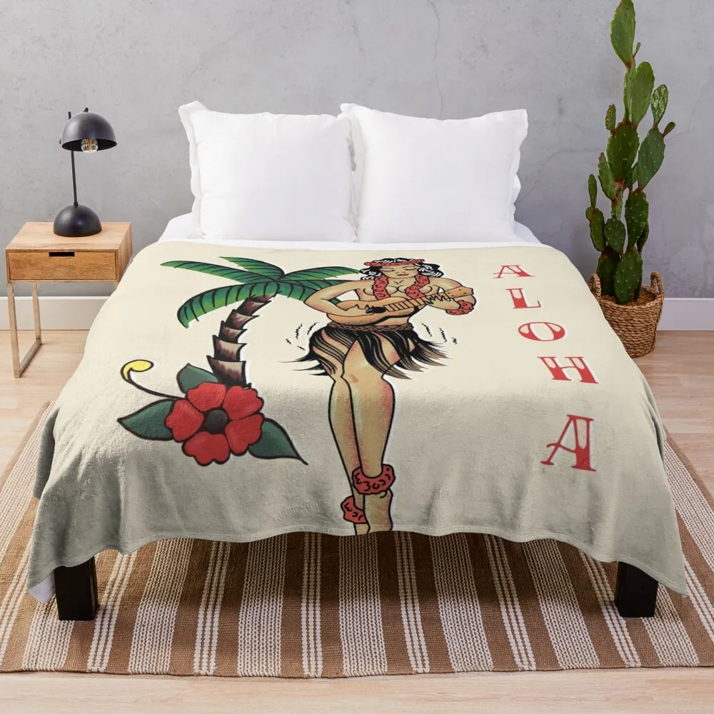 

Jerry Style Traditional Aloha Hula Pinup Girl In Hawaii Throw Blanket Multi-Purpose Blankets For Sofas Blankets