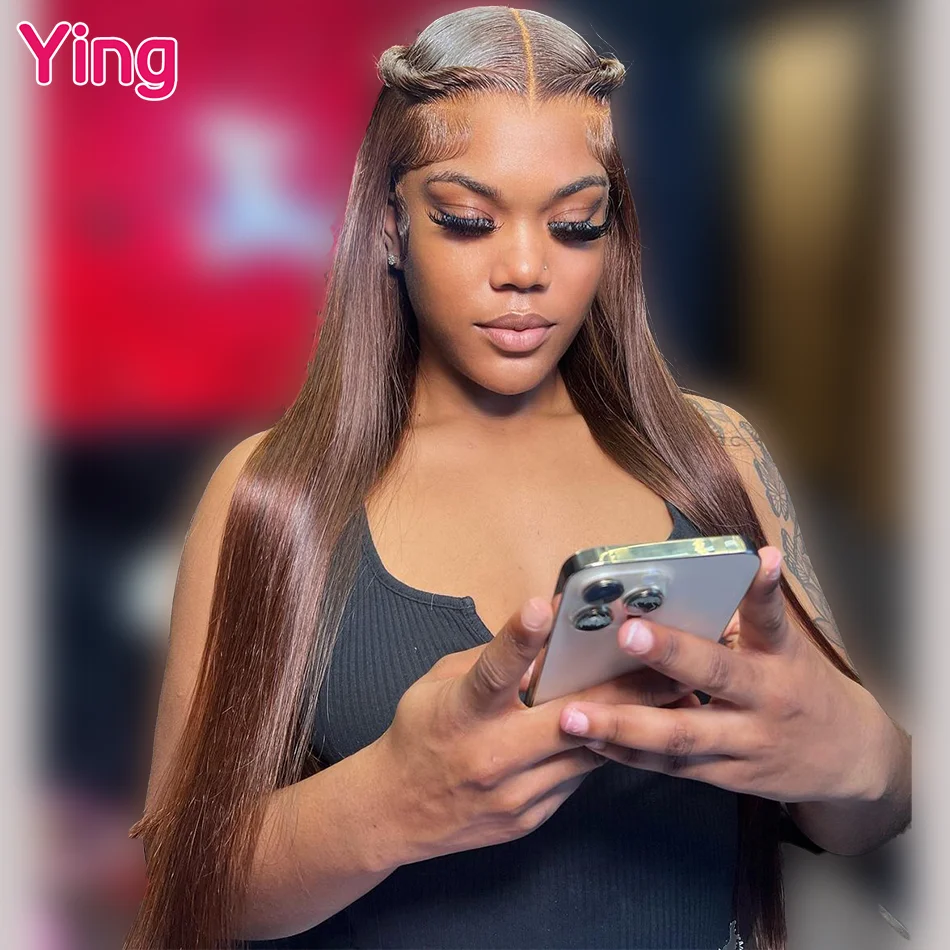 

Ying 180% Chocolate Brown Bone Straight 13X6 Lace Frontal Wigs Preplucked 13x4 Transparent Lace Wig Remy 5X5 Wigs For Women