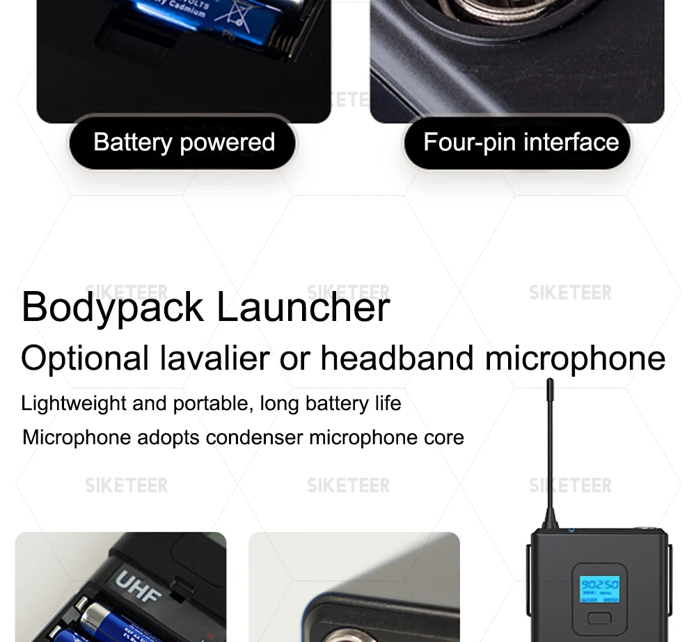 Professional wireless microphone system, headset microphone, for weddings, churches, and stage performances, 910-950MHz.