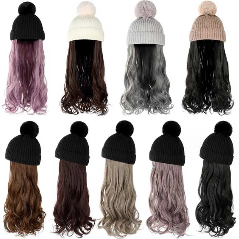 

Detachable Wool Hat Wig Fashion Long Curly Hair Wig Beanies Female Casual Winter Warm Beanies Bonnets Outdoor Travel Accessories