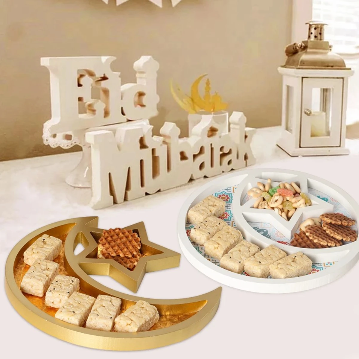 

Wooden Eid Mubarak Food Tray Ramadan Decoration for Home 2024 Islamic Ramadan Kareem Muslim Party Table Decor Eid Al Adha Gifts