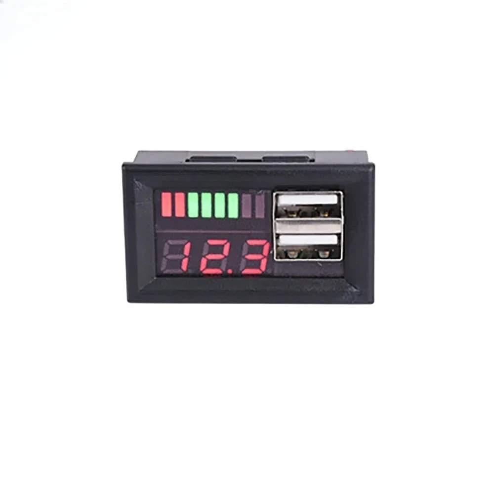 Compact 12V LED Voltmeter with Dual USB Charging Ports