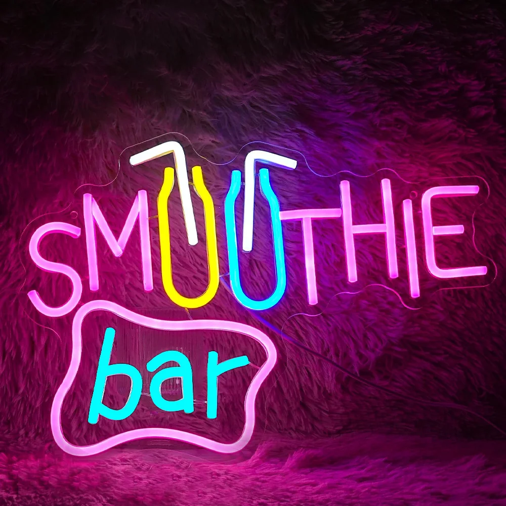 Smoothie Bar Neon Signs Dimmable LED Lights Wall Decor Colorful Neon Room Decoration For Bar Party USB Store Beverage Lamp