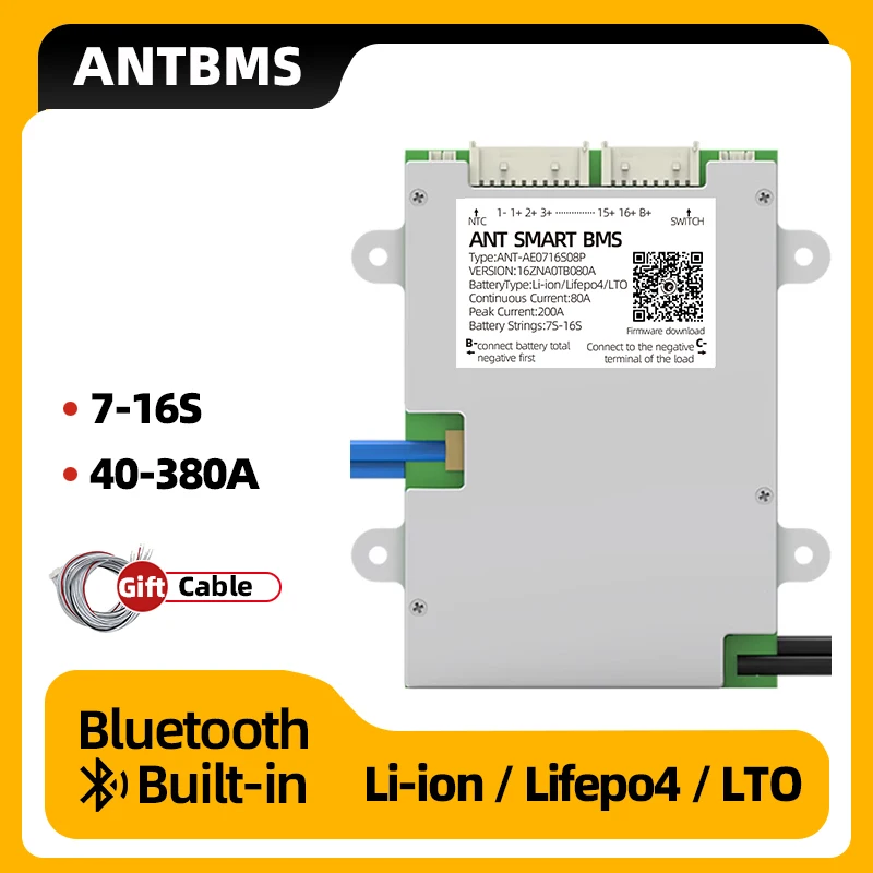 

ANTBMS SMART BMS 7S 8S 9S 10S 11S 12S 13S 14S 15S 16S Li-Ion LiFePo4 LTO 18650 Battery 40A 80A 130A 230A 380A Balance Bluetooth