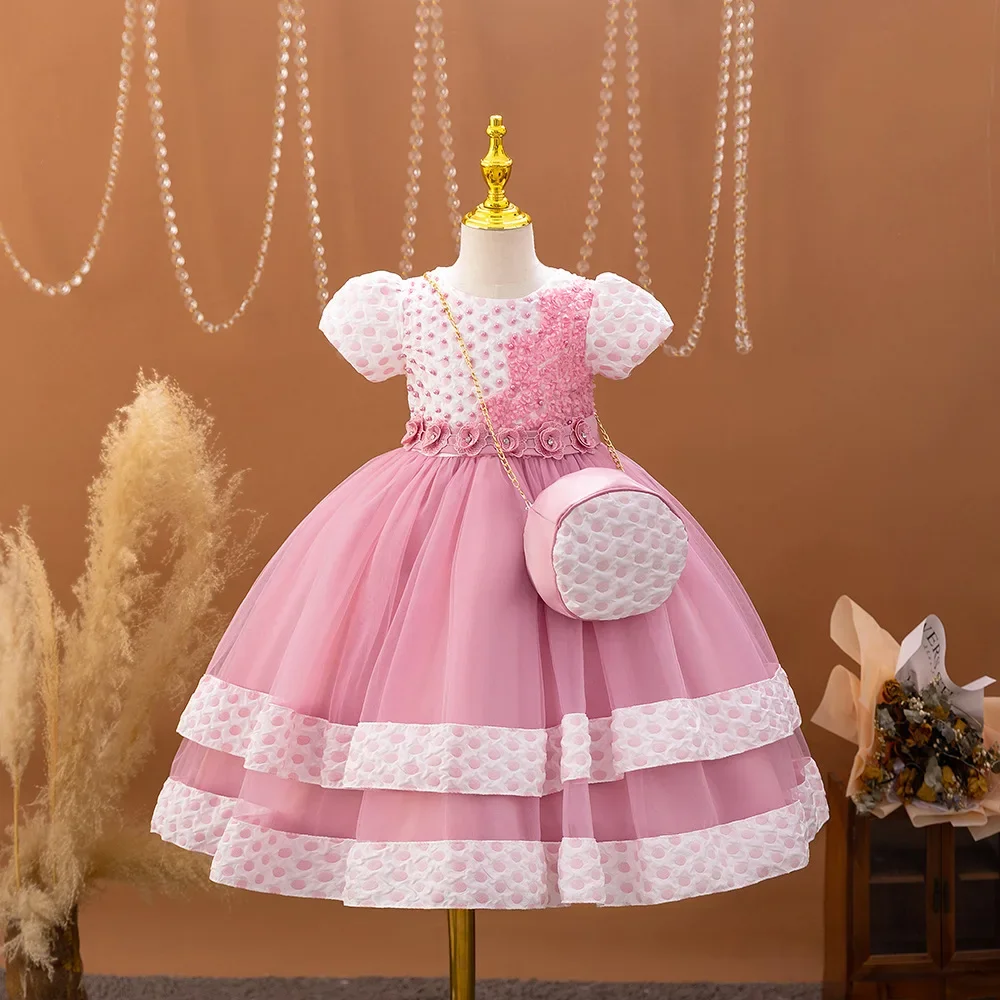 

Детское платье в горошек с бисером для девочек, детское платье принцессы на день рождения, свадьбу, вечерние бальные платья, многослойный Детский костюм с цветами
