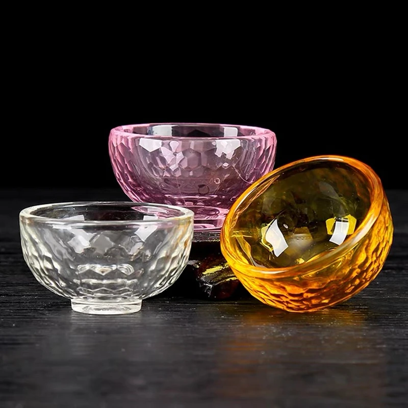 7pcs Embossed Multicolor Glass Buddha Bowl Hammer Texture Handicraft Holy Water Cup Bowl Buddhist Home Gift Lnterior Decorative 2