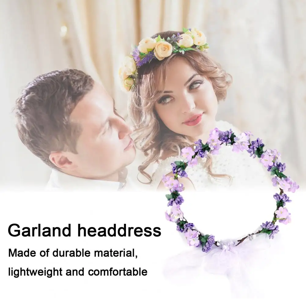 Floral Hair Garland Elegant Lace Flower Garland Headband for Women Girls Elastic Design Crown Headdress Hair Accessories for A