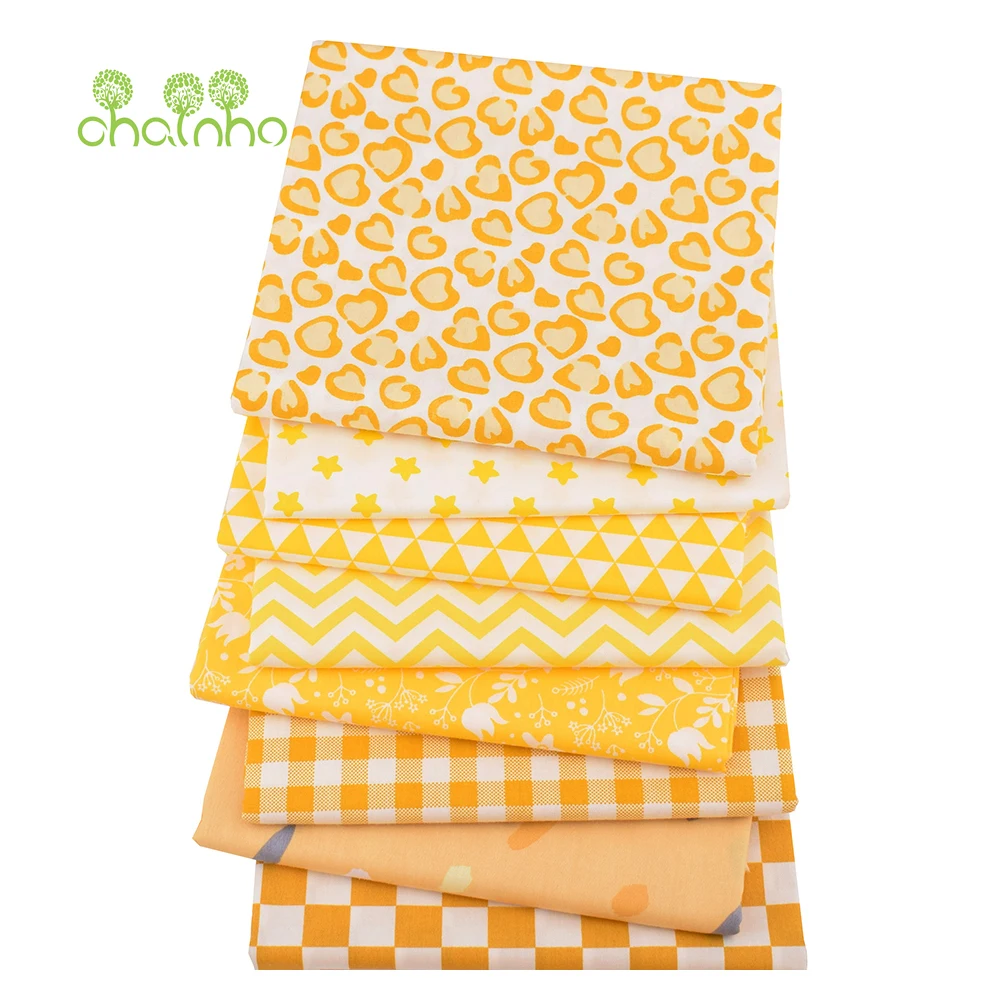 Chainho,Printed Twill Weave Cotton Fabric,Patchwork Cloth,DIY Sewing Quilting Material,Yellow Series,4 Specification,CC393