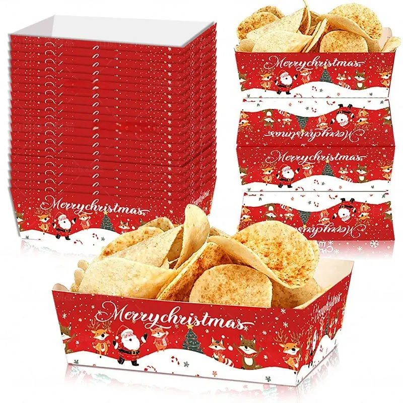 20pcs Christmas Food Snack Tray Disposable Paper Tray for Christmas Party Snacks Tableware,party tableware,disposable food trays