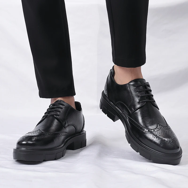 Mens Brogue Shoes Height Increased Dress Oxford Invisible Heel 4/7/9CM
