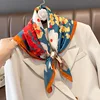 70x70cm Silk Scarf Square For Women Fashion Floral Printed Shawl Wrap Spring Summer Neckerchife Hair Band Lady Winter Scarves 2