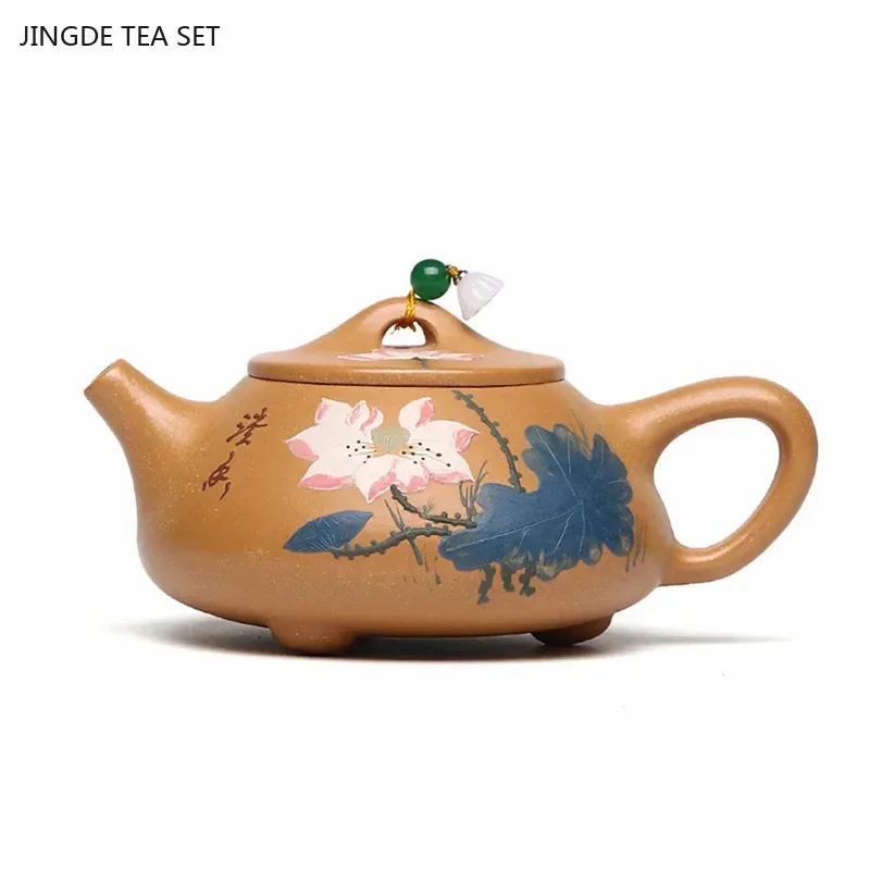 

230ml Yixing Purple Clay Teapot Raw Ore Gold Section Mud Stone Scoop Kettle Hand-painted Beauty Tea Pot Traditional Tea Infuser