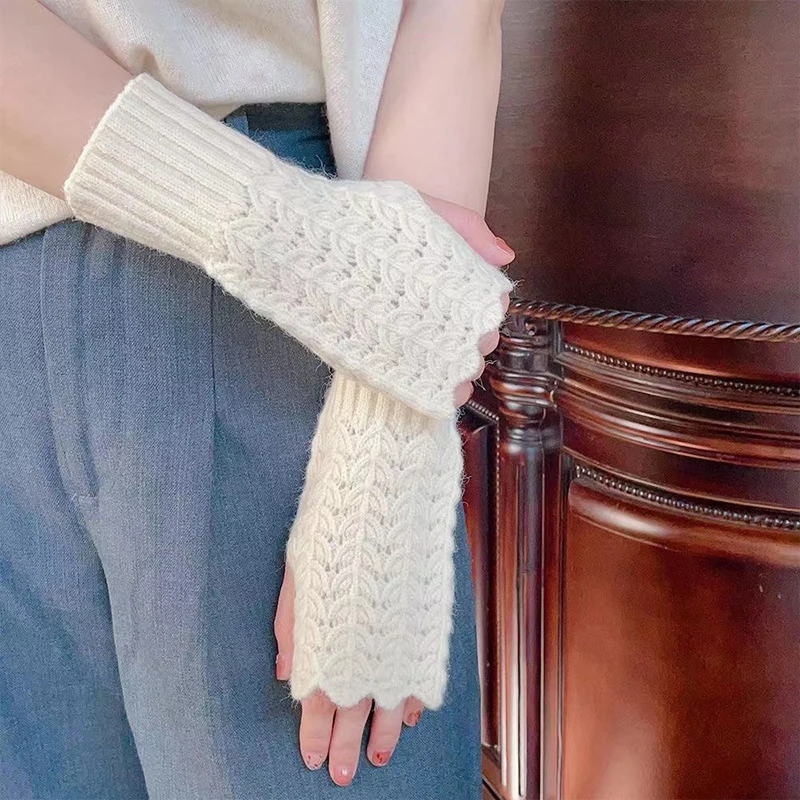 

Solid Color Crochet Knitted Gloves Elastic Wool Half Finger Arm Warmer Comfortable Touch Screen Mitten Fashion Fingerless Gloves