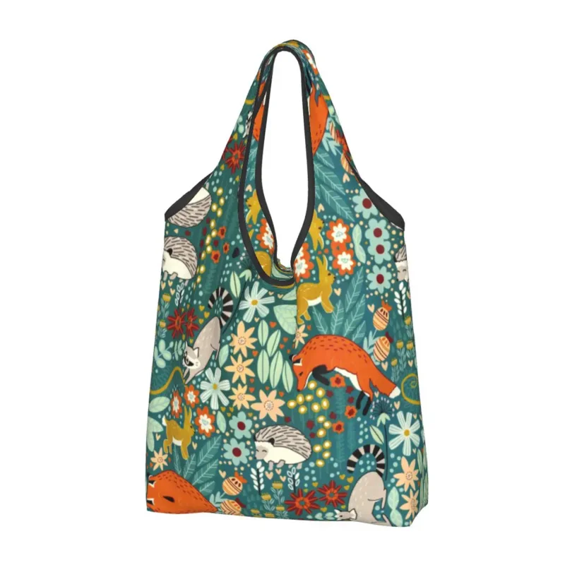 

Fox Textured Woodland Grocery Shopping Bags Fashion Shopper Tote Shoulder Bag Big Capacity Portable Animal Graphics Art Handbag