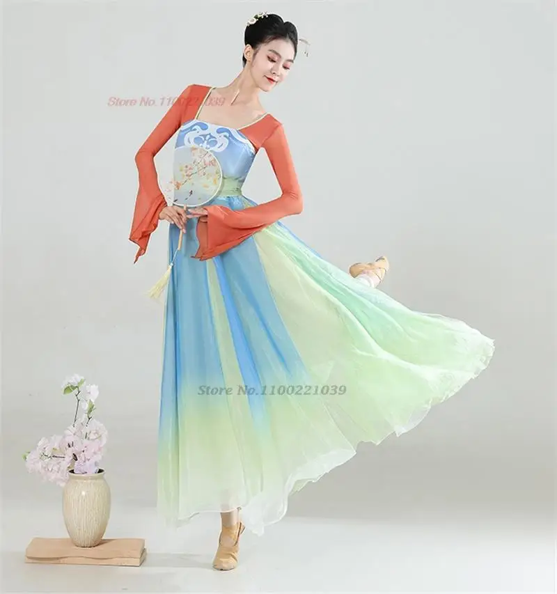 

2024 ancient chinese vintage fairy dance dress national flower print princess festival outfit folk dress stage performance set