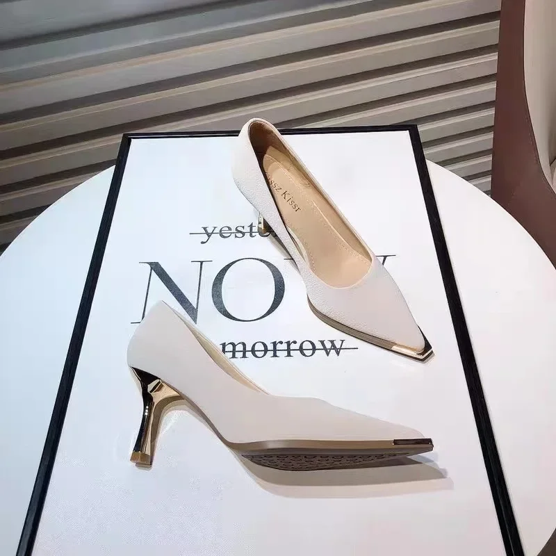 Heeled Sandals Women's High Heels New Arrival Shoes Pointed Shallow Heel Single Shoes Commute Professional Shoes Designer Shoes 2