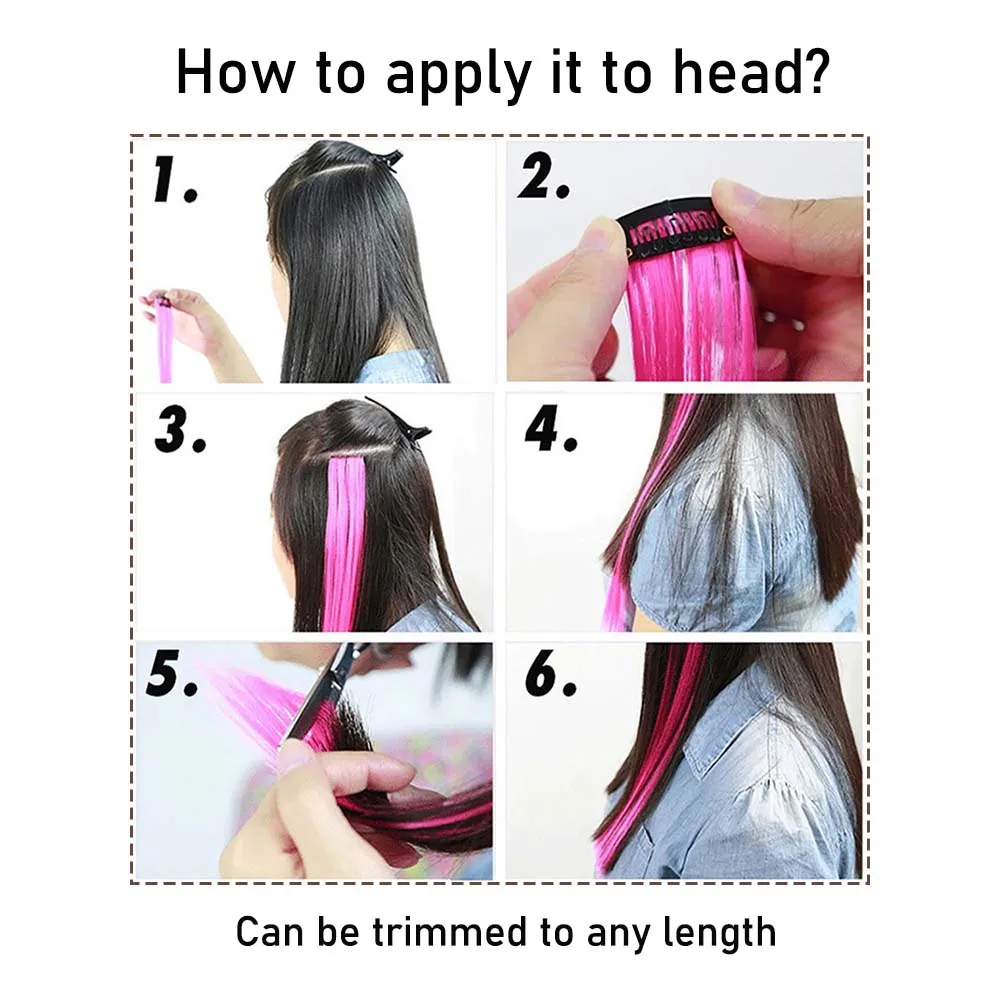 5pcs Luminous Hair Pieces Synthetic Neon Fake Hair Clip In Party Accessories Y2K Glow In The Dark Extension hair extensions