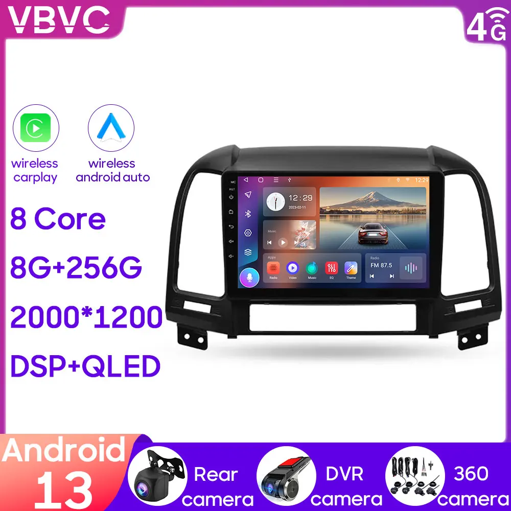 

For Hyundai Santa Fe 2 2006 - 2012 Android Car Head Unit Radio Multimedia Navigation GPS BT Carplay Stereo Player 4G Wifi Camera