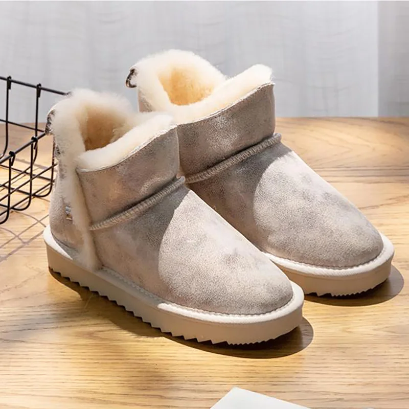 

Genuine Cowhide Leather Snow Boots Real Wool Lining Inside 2023 New Shoes Women Rivet Ankle Boots Warm Winter Boots Women Shoes