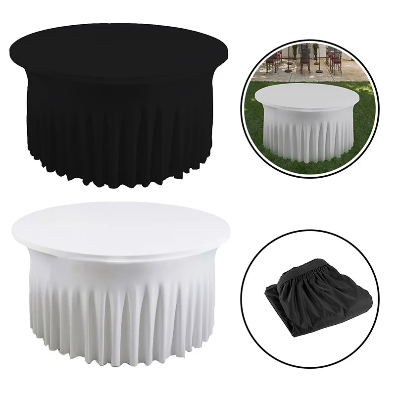 

Round Elastic Ruffled Tablecloth White Black Wedding Stretch Skirt Table Cloth Party Hotel Dining Table Decoration Table Covers