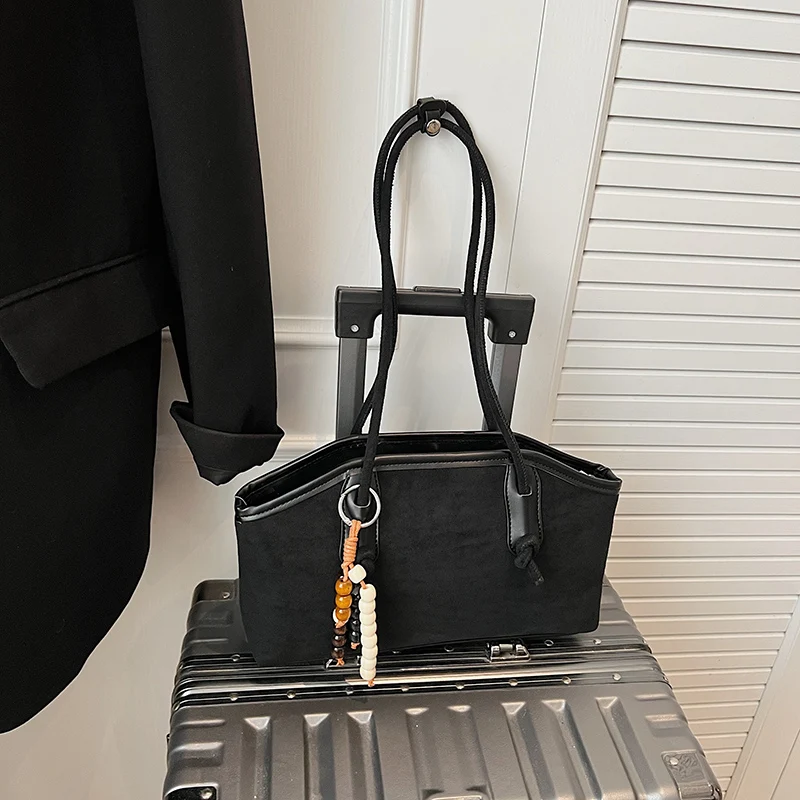 Retro Faux Suede Underarm Bags Solid Color Top Handle Handbag Underarm Packs for Women Travel Shopping Work